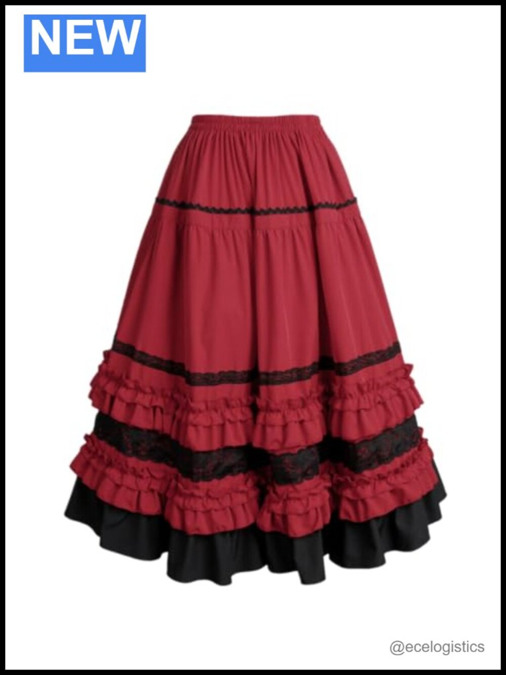 Women's Medieval Ruffled Skirt Renaissance Victorian Ankle Length High Waist